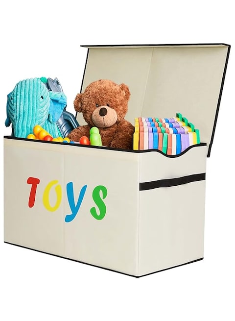 VICTOR&#39;S Foldable Large Toy Chest with Flip-Top Lid, Decorative Holders Storage Boxes Container Bins with Durable Handles for Home Organization, Beige