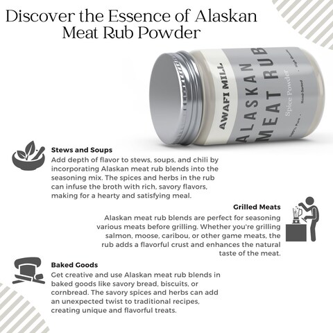 AWAFI MILL ALASKAN Meat Rub - Premium Blend of Kosher Salt, Black Pepper &amp; Garlic - Enhance Flavor for Cooking, Grilling, or Everyday Seasoning (Bottle of 50 gram / 1.7 Oz)
