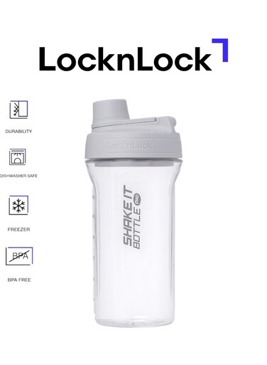 Tritan Shake It Bottle Pro 850ml Light Grey, BPA-Free Leakproof Protein Shaker Bottle with Grid Filter, Shatter-Resistant Gym Bottle with Measurement Markings &amp; Finger Loop