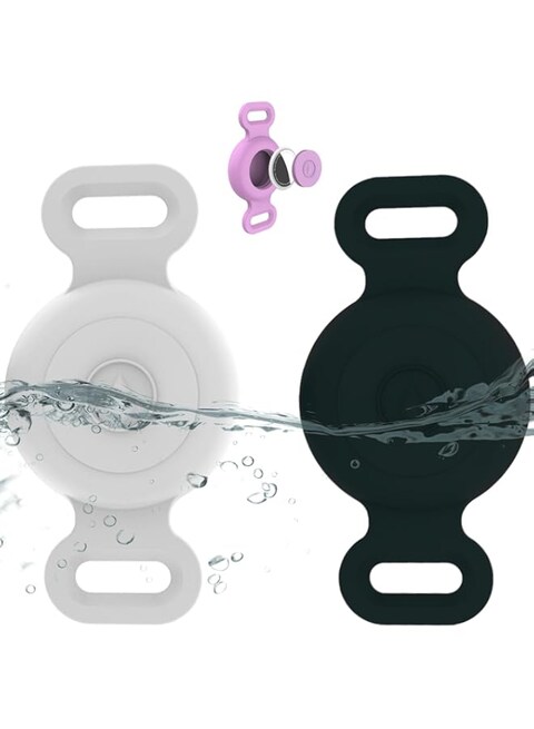 Tyanuzz Waterproof Airtag Dog Collar Holder Compatible with Apple AirTag, Silicone Waterproof Air Tag Case for Dog Collar, Anti-Lost AirTag Holder for Pet Cat Dog GPS Tracker (2 Pack, Black &amp; White)