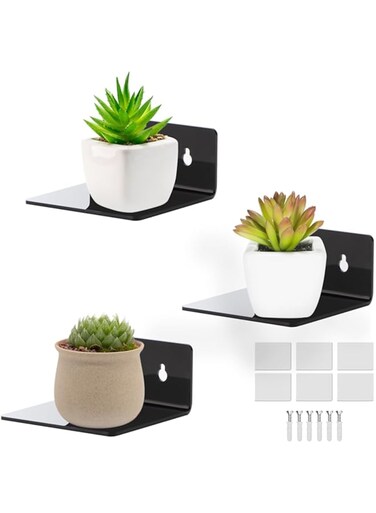 LUOBAO Acrylic Small Adhesive Wall Shelves,Mini Floating Shelves,Acrylic Display Shelves,Ledges for Pop Figures,Plant,Picture Photo Modern Wall for Bedroom Decor Living Room