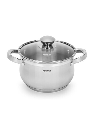 Stockpot with Glass Lid 20x12.5cm / 3.9L with Measuring Mark, Stainless Steel Stockpot Felina Series   Stay-cool Handle   Induction Ready   Dishwasher Safe   Compatible with All Stovetops