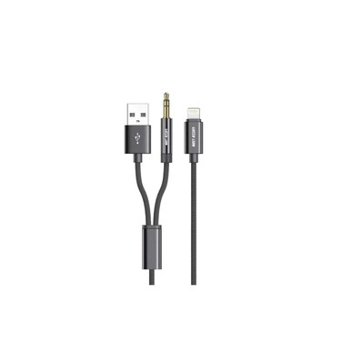 2-in-1 AUX Braided Cable 1.2m &ndash; 3.5mm &amp; Lightning, Durable Build, Stable Audio Signal