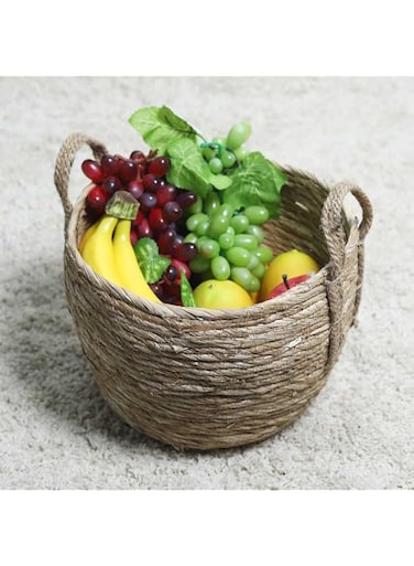 YATAI Handmade Natural Rattan Seagrass Woven Basket - Storage Baskets For Fruits - Woven Picnic Basket - Laundry Basket With Handles - Clothes Sorter for Nursery Baby Clothes Toy Organizer (Large)
