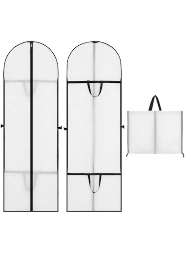 Dress Bags Covers 2 Pack, Long Garment Bags Peva Clothes Cover Bags with Zip (60x180 Cm), Waterproof Anti-Mite Breathable, Long Dress Suit Bags Mildew-Proof, Pet-Hair-Proof for Storage and Travel