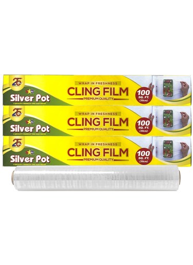 Premium Polyethylene Cling Film &ndash; Promo Pack(2+1) &ndash; 30 cm x 100 cm &ndash; Durable, Food-Grade Wrapping Roll for Freshness, Storage, and Wrapping