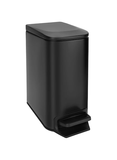 TrashAid Small Bathroom Trash Can with Lid Matt Black Soft Close, 6 Liter / 1.6 Gallon Stainless Steel Garbage Can Narrow with Removable Inner Bucket, Step Pedal