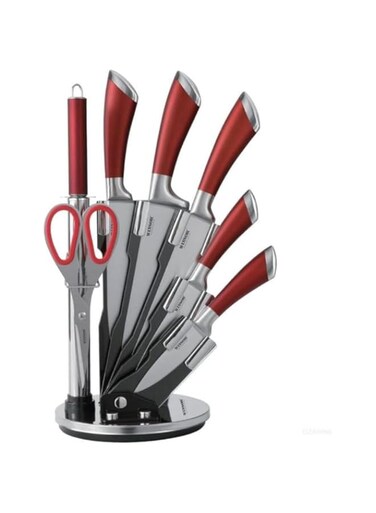 Winsor 8 Piece Black Knife Set, Knife Block with Knife, Acrylic Stand Laser Cut Rust Free Stainless Steel