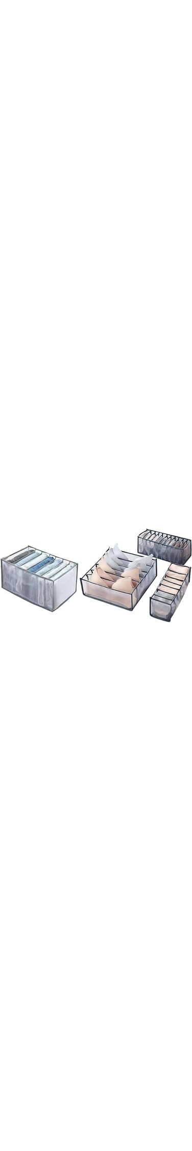 Drawer Organizers for Clothing Wardrobe Clothes with Handle Foldable Cabinet Mesh Clothes Compartment Storage for Jeans, Trousers, T-shirts, Bra, Underwear and Socks (4 Pcs, Grey)