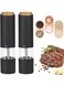 CENXI Electric Salt and Pepper Grinder Set, 2 Pack Automatic Salt &amp; Pepper Mill Shakers with LED Light, One Handed Operation(Wood Grain Button), Adjustable Coarseness, Battery Operated(Not Included)