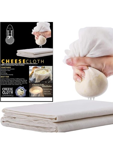 Premium Cheesecloth Grade 100(110x90cm), Unbleached 100% Organic Cotton Muslin Cloth for Straining, Cooking, Nut Milk, Labneh, Cold Brew, and Fine Filtering - Ultra Dense, Reusable &amp; Lint-Free
