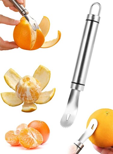 Steel Orange Peeler, Easy and Quick Peeling Long Handle Orange Citrus Peeler Tool Triangle Shovel and Serrated Shovel Orange Peeler Creative Kitchen Gadgets
