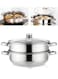 2-Tier Stainless Steel Steamer - Double Boiler Steaming Cookware with Glass Lid Handles On Both Sides Kitchen Cooking