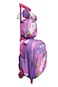 Cartoon Printed Kids School Trolley Backpack Set, 3 Pieces, 16.5 Inch Rolling Bag Lunch Box Pencil Case.Purple Pink Lulu Kitty