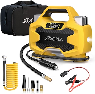 Xoopla 150PSI Car Air Compressor Power Supply 12V DC 180W/30L Tyre Inflator   With Dual Metal Motors &amp; Screen Digital Tire Pressure Detection Auto Shut Off LED Lighting for SUV, Truck, Car, Bike, Ball