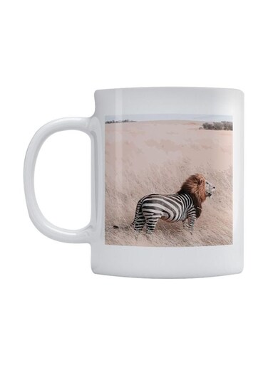 Lion Zebra Printed Mug White/Black/Brown