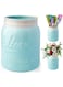 Comfify Wide Mouth Mason Jar Utensil Holder Decorative Kitchenware Organizer Crock, Chip Resistant Ceramic, Dishwasher Safe - Kitchen Caddy Aqua Blue, Large Size 7" High