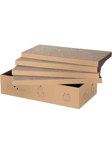 Mankaide 4 Packs in 1 Cat Scratch Pad with Box, Cat Scratcher Cardboard,Reversible,Durable Recyclable Cardboard, Suitable for Cats to Rest, Grind Claws and Play with Scratch Box