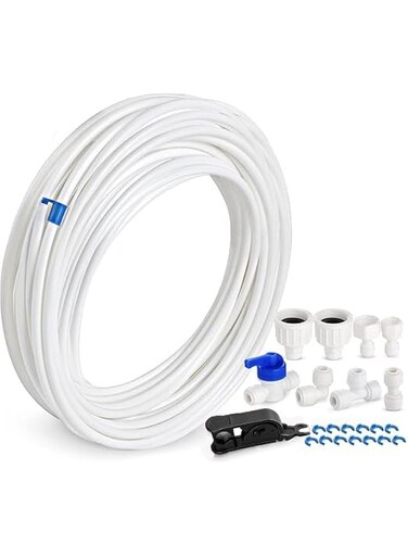 15M Water Supply Pipe Tube + Fridge Connector Kit For European Style Double Fridge Refrigerator (1/4" Pipe)