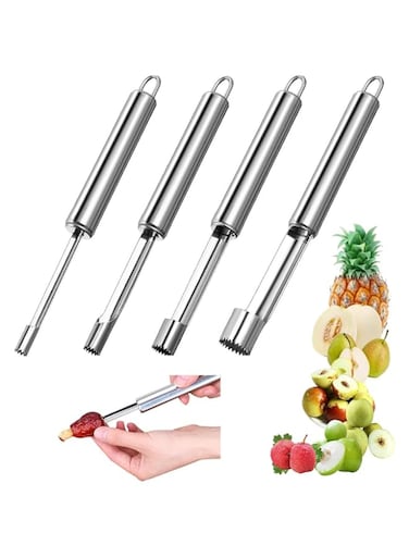 Aowin 4 Pieces Fruit Corer,Multi-Function Fruit Pitter Remover Set,Stainless Steel Corer and Pitter Remover Set for Home Kitchen,Corer Tool for Apple,Pear,Cherry,Jujube,Red Dates, Berry,Chili