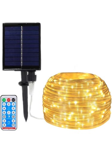JZLIFE Solar Outdoor Garden Decorative Light, 65.6ft String Light, 200 LED Bubble Light Bulbs, 8 Lighting Modes, Remote Control, Warm Yellow, 20m/65.6ft