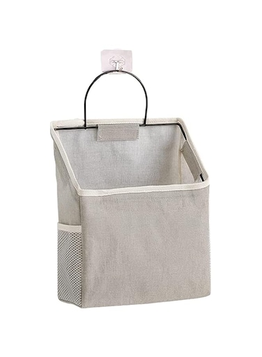 ELECDON Wall Hanging Organizer Bag, Closet Hanging Storage for Pocket, Bathroom Dormitory Storag With Hook Linen Cotton Organizer Box Containers for Bedroom, Kitchen, Living Room (Gray)