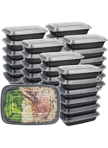 Blueberry 850ml - Rectangular Disposable Food Container - Black Base With Clear Lid (HOT &amp; COLD USE) 28 ounce (50)
