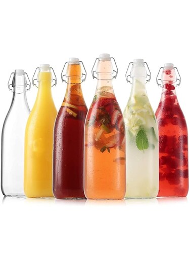 FUFU 6Pack 32oz Flip Top Glass Bottle 1 Liter Swing Top Bottles with Airtight Seal Flip Caps for Kombucha, Beverages, Oil, Vinegar, Water, Soda, Kefir