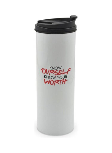 Know Yourself Quote Know Your Worth Printed Tumbler With Lid Multicolour 400ml