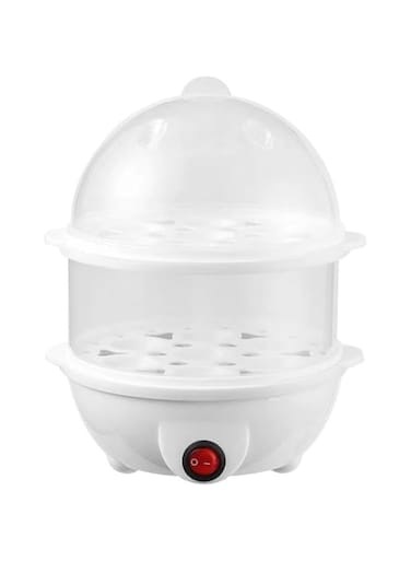 MDIRAR 2 in 1 Egg Boiler and Poacher Capacity for 14 Eggs Electric Egg Cooker, Poaching Bowl &amp; Measuring Cup with Egg Piercer Included Perfect Soft Medium &amp; Hard Boiled Eggs Steamer Home (White)