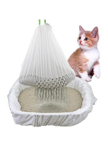 X spring Cat Litter Box Liners, 14 Roll Disposable Cat Litter Pan Bags with Drawstrings, Super Thick Kitty Litter Bags, Cat Litter Liners for Pet Cat Litter Box Tray (Large, 1 Roll 7 Count)