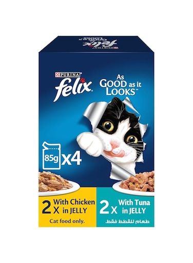 Felix Purina As Good As It Looks Adult Cat Food in Jelly (2x 85g Chicken Pouches + 2x 85g Tuna Pouches)
