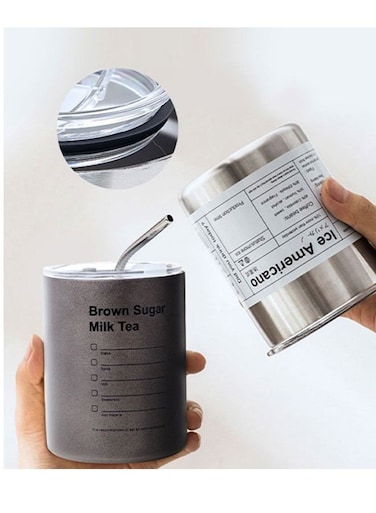 Iced Americano Insulated Tumbler Coffee Cup with Stainless Steel Straw,Inspiration Words Travel Mug for Men Women (10*11cm Gray)