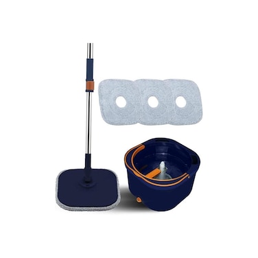 360&deg; Rotatable Floor Mop with Telescopic Handle, Microfibre Cleaning Pads, Navy Blue