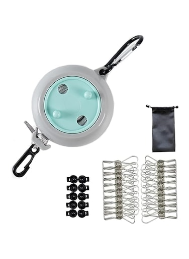 PIWINE Outdoor/Indoor Retractable Clothesline, Portable Travel Rope, Heavy-duty Nylon Collection Rope, Windproof Adjustable 28ft Camping Clothesline, 10PCS Plugs, 20PCS Windproof Clips