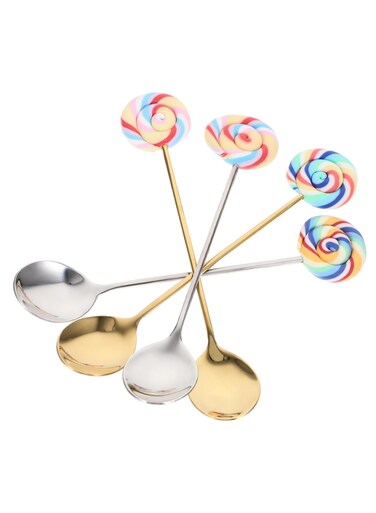 4Pcs lollipop coffee scoop, decorative coffee spoon, stainless steel spoon kitchen spoon stainless steel stirring spoon tea spoons cake spoon mixing spoon resin spoon fork Symphony