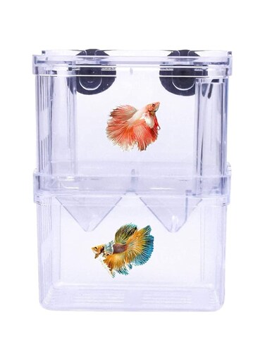 Fish Breeding Box Double Layer Breed Case Fish Isolation Floating Hatchery Transparent Plastic Fish Hatching Box with 2 Suction Cup for Aquarium Home Fry Farming Fish Protection