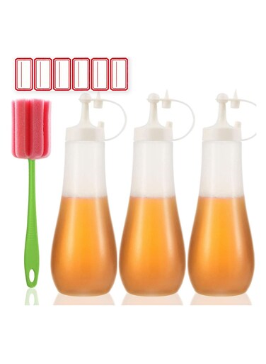 Condiment Squeeze Bottle Sauce Squeeze Squirt Bottle for Kitchen Plastic Syrup Salad Dressing Container Food Dispenser for Oil Ketchup Griddle Hot Sauce Catsup Pancake Art 12 OZ, Pack of 3