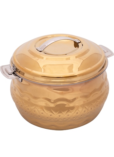 Stainless Steel Waves Hotpot With Nakshi Bottom 1.5 Liters Gold Colour