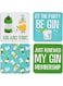 Pavilion Gift Company Gin &amp; Tonic Sentiment, Pattern And Character Holder 4" (4 Piece) Coaster Set With Box, 4 Inch Square, Multicolor
