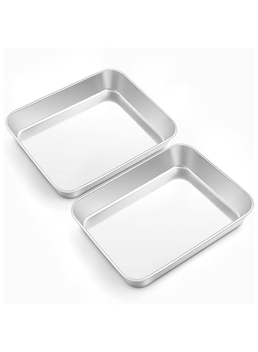 Onader Mini Oven Baking Tray Set of 2, Deep Cake Tin Stainless Steel Baking Sheet Pans, Perfect for Rectangle Cake Lasagne Cookie Pizza, Flat Surface &amp; Brushed Finished, Dishwasher Safe, 23x17x5cm