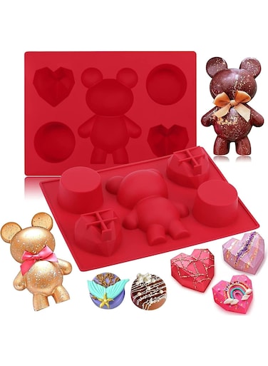 Chocolate Molds Silicone for Bear Snack Treat Box, 2 Pcs Bear Diamond Heart Cylinder 3 in 1 Silicone Molds for Baking, DIY Breakable Christmas Day Valentines Day Gifts