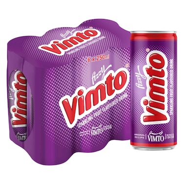 Vimto Fizzy Sparkling Fruit Flavoured Can, 250ml Pack of 6