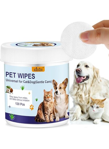 KUCKUCKI Dog Eye Wipes, 130 Count Universal Cat and Dog Tear Stain Remover Wipes, Hypoallergenic Natural Grooming Wipes for Pets Eyes Ears Nose
