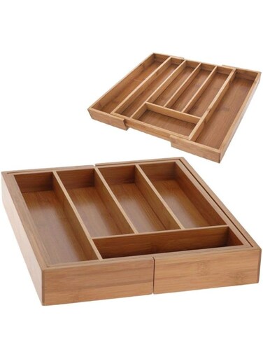 orion group Bamboo Cutlery Tray, Extendable Cutlery Tray, Drawer Insert, Organiser 26-40 x 35.5 x 4.5 cm