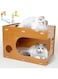 NEXT VOGUE Cat Scratcher Lounge, Wooden Cat Scratcher House with Cardboard Pad, Double Layer Indoor Cat Home for Multi Cats Family Comes with 2 Pcs Door Hanging Cat Toys