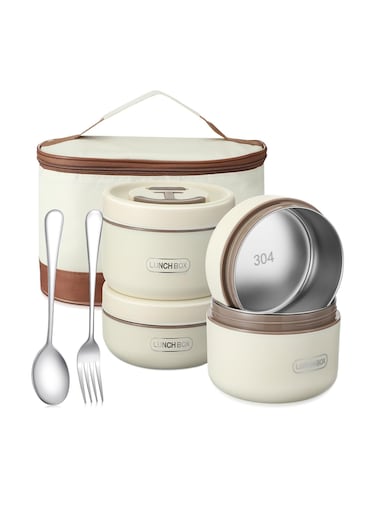 4 Pcs Insulated Bento Box Portable Stainless Steel Food Container Round Microwave Safe Stackable Leakproof Thermal Food Container for Adult Men Women with Insulated Bag.