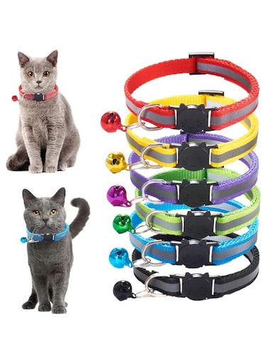 NeoStyle 6 Pcs Cat Collars,Breakaway Kitten Collar with Reflective Nylon Strip and Bell,Soft Nylon Adjustable Breakaway Identification Collars for Puppy Kittens (Colorful(6-pcs))