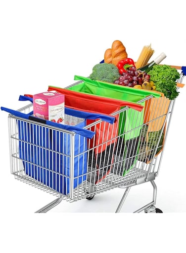 Reusable Trolley Bags For Shopping Cart 4 Pack Shopping Cart Bags Reusable Grocery Bags for Trolley Carts Shopping Bags Trolley Bags Grocery Cart Bags for Hot or Cold Groceries