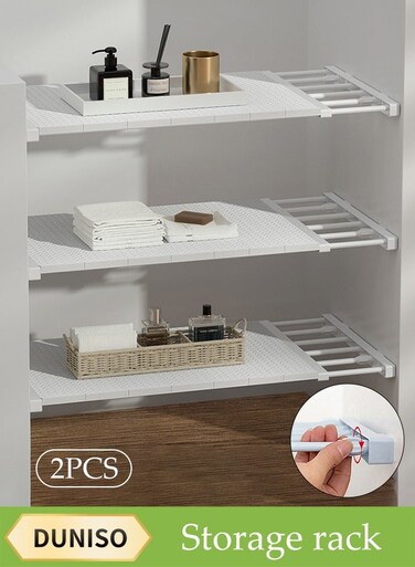 2-Pack Separator Shelf,Wardrobe Nail-Free Retractable Storage Partitions, Kitchen Partitions, Dormitory Cabinet Layered Racks, Bathroom Storage Rack Tension Racks, Expandable Closet Racks, Adjustable For Wardrobes, Cabinets, Cupboards (24 Cm, 38-55 Cm)